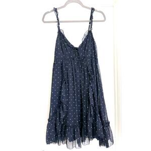 Abercrombie & Fitch Y2K Polka Dot Ruffle Babydoll Tank Dress Romantic Navy Sz L